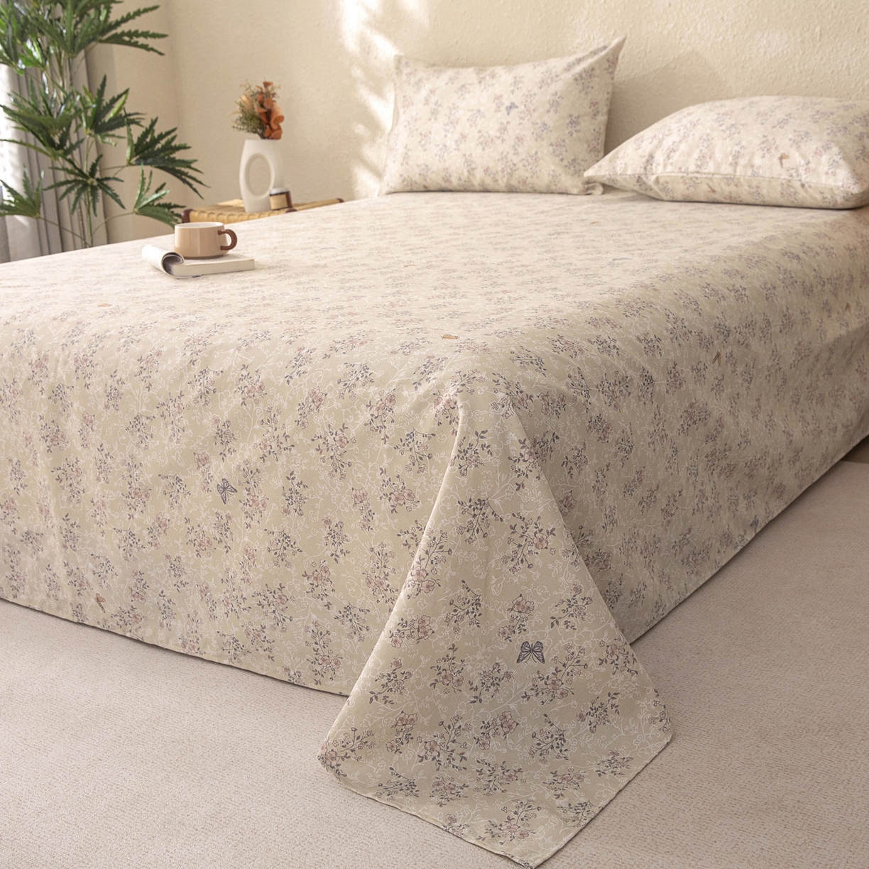 91家纺网 家纺一手货源 找家纺 金泰莱 2026新款棉麻老粗布床单亚麻老粗布凉席 雾花