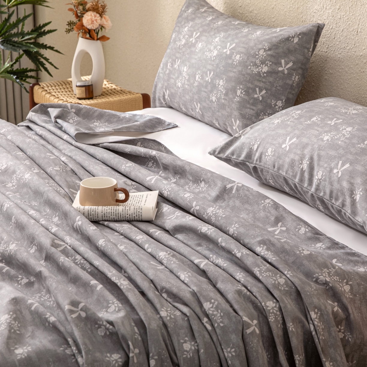 91家纺网 家纺一手货源 找家纺 金泰莱 2026新款棉麻老粗布床单亚麻老粗布凉席 星蝶