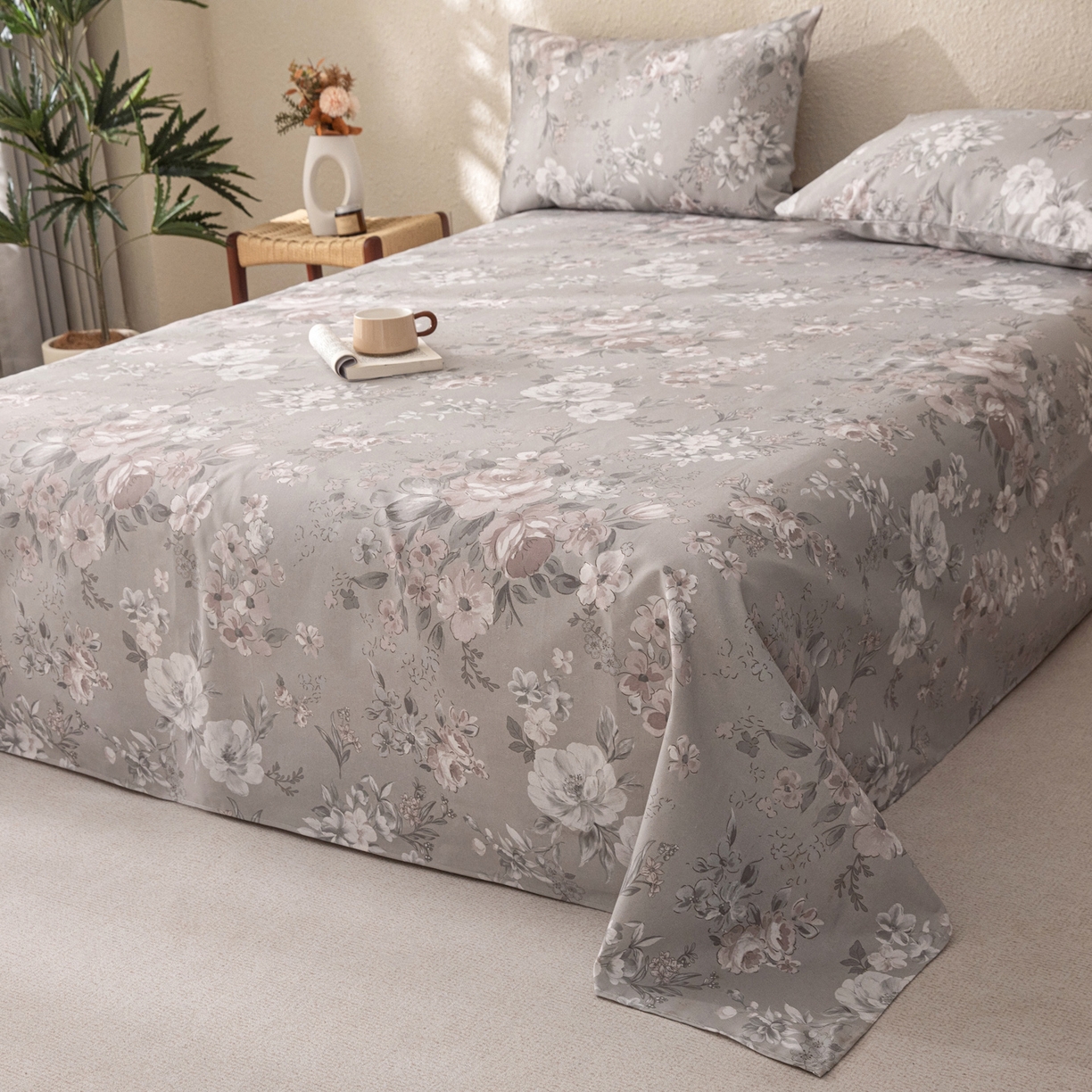 91家纺网 家纺一手货源 找家纺 金泰莱 2026新款棉麻老粗布床单亚麻老粗布凉席 烟樱