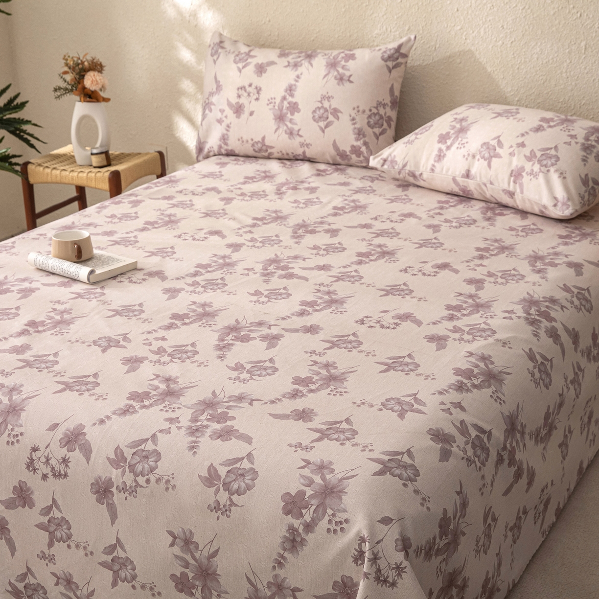 91家纺网 家纺一手货源 找家纺 金泰莱 2026新款棉麻老粗布床单亚麻老粗布凉席 紫鸢