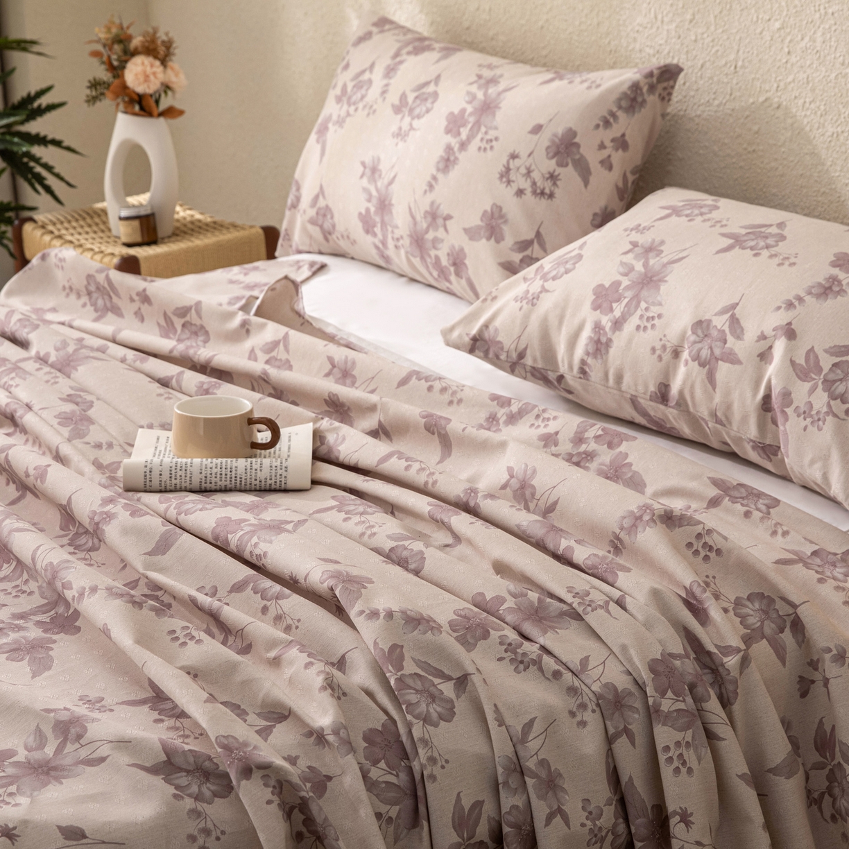 91家纺网 家纺一手货源 找家纺 金泰莱 2026新款棉麻老粗布床单亚麻老粗布凉席 紫鸢