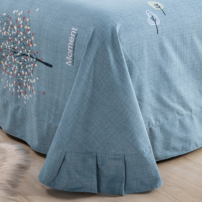 91家纺网 家纺一手货源 找家纺 缘舒家纺 2025新款全棉纯棉加厚磨毛床单单件--单床单 玉树繁花（蓝)