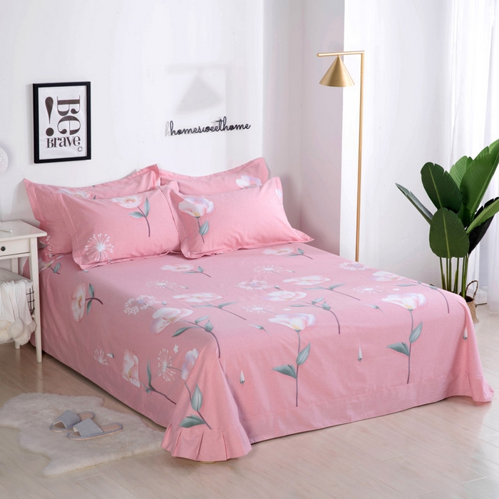 缘舒家纺 2025新款全棉纯棉加厚磨毛床单单件--单床单 彼岸炫美-粉