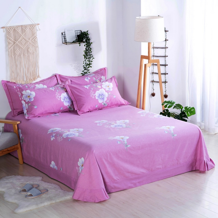 缘舒家纺 2025新款全棉纯棉加厚磨毛床单单件--单床单 春暖花开-红