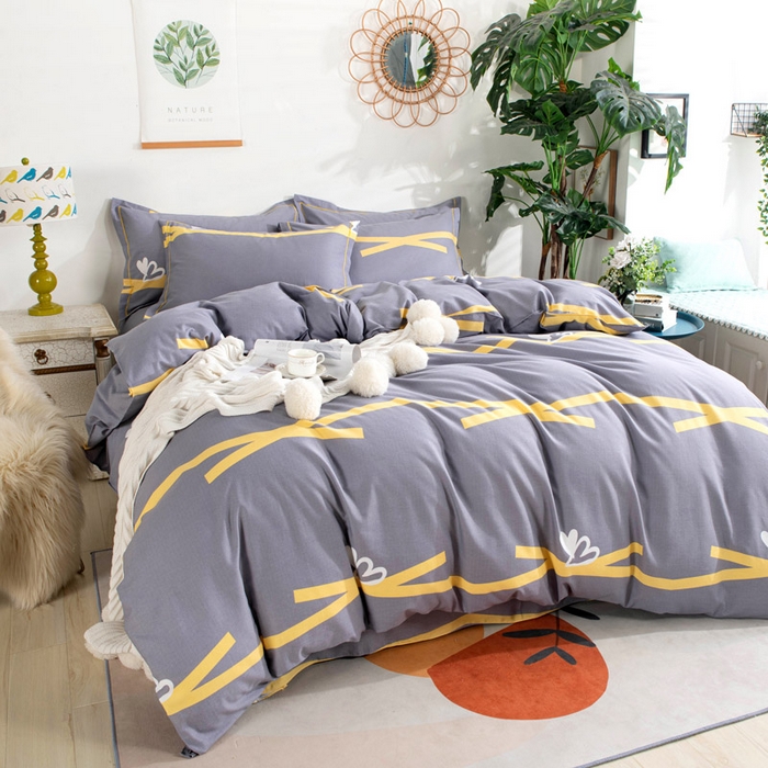 91家纺网 家纺一手货源 找家纺 缘舒家纺 2025新款全棉纯棉磨毛加厚四件套 甜心-灰