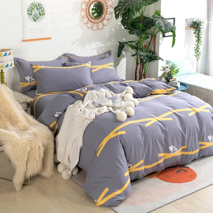 91家纺网 家纺一手货源 找家纺 缘舒家纺 2025新款全棉纯棉磨毛加厚四件套 甜心-灰