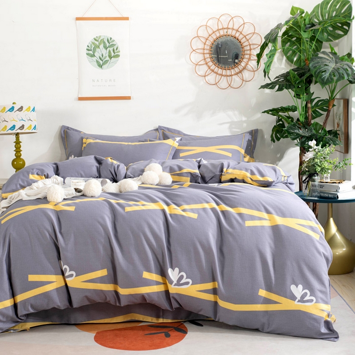 91家纺网 家纺一手货源 找家纺 缘舒家纺 2025新款全棉纯棉磨毛加厚四件套 甜心-灰