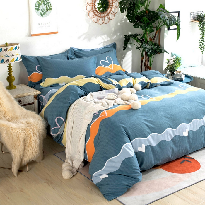 91家纺网 家纺一手货源 找家纺 缘舒家纺 2025新款全棉纯棉磨毛加厚四件套 心意-灰