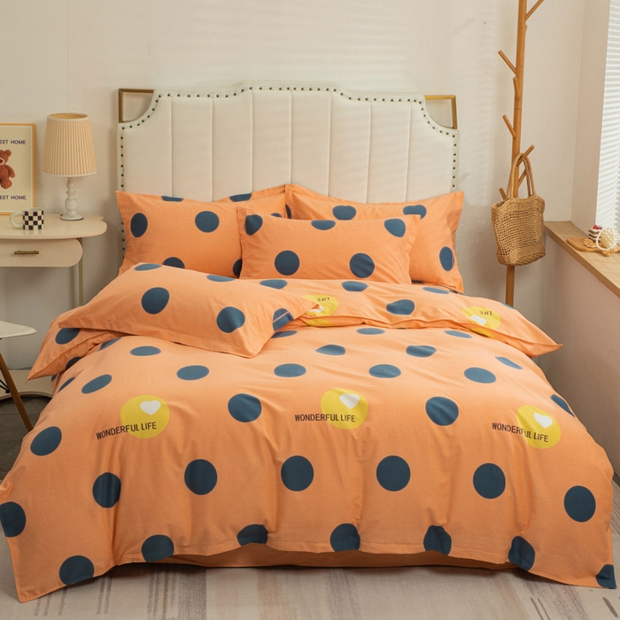 91家纺网 家纺一手货源 找家纺 缘舒家纺 2025新款全棉纯棉磨毛加厚四件套 波点舞台-桔