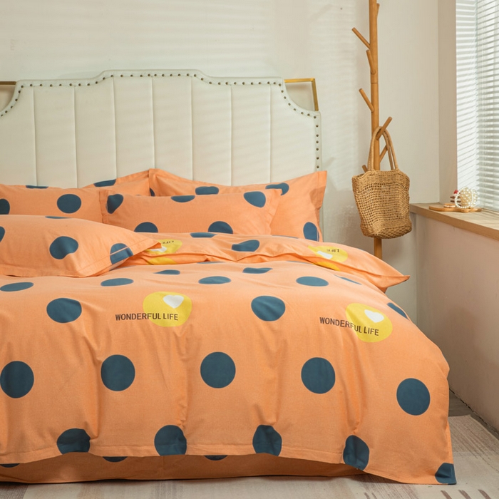 91家纺网 家纺一手货源 找家纺 缘舒家纺 2025新款全棉纯棉磨毛加厚四件套 波点舞台-桔