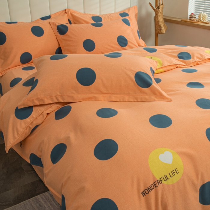 91家纺网 家纺一手货源 找家纺 缘舒家纺 2025新款全棉纯棉磨毛加厚四件套 波点舞台-桔