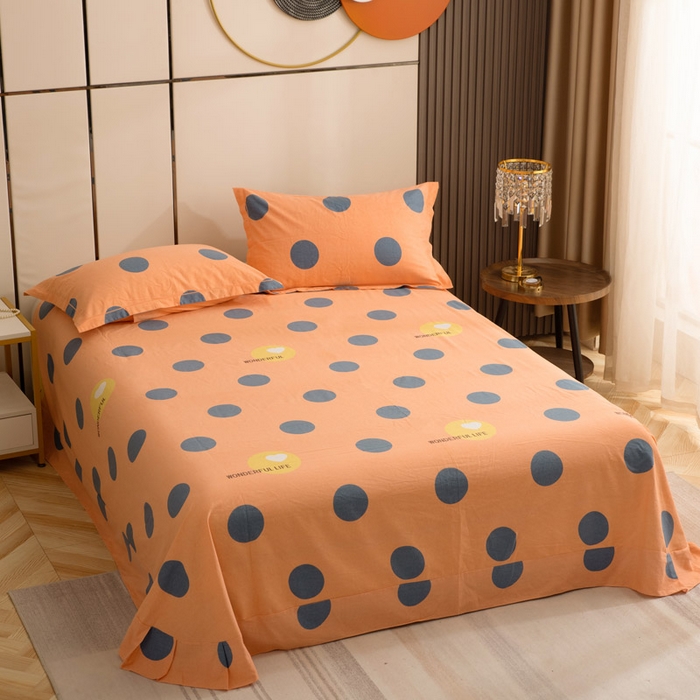 91家纺网 家纺一手货源 找家纺 缘舒家纺 2025新款全棉纯棉磨毛加厚四件套 波点舞台-桔