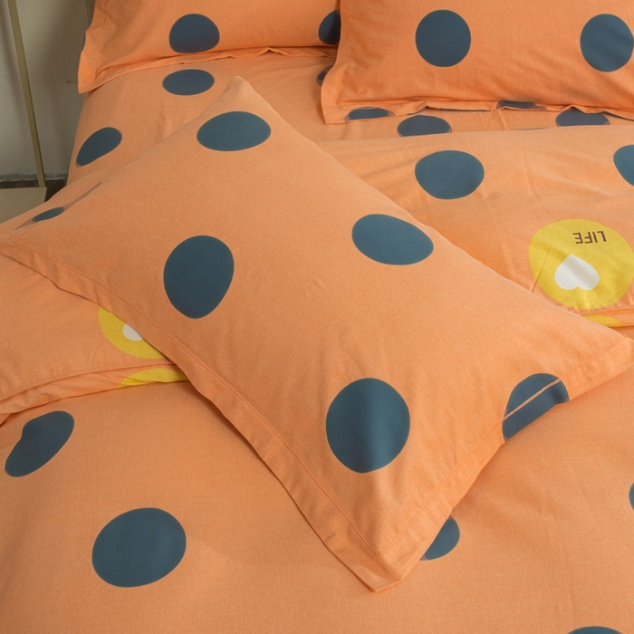 91家纺网 家纺一手货源 找家纺 缘舒家纺 2025新款全棉纯棉磨毛加厚四件套 波点舞台-桔