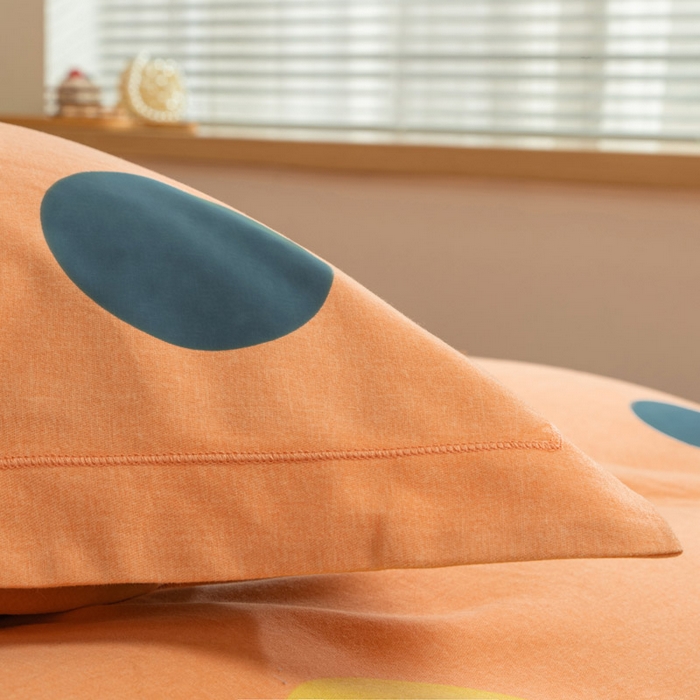 91家纺网 家纺一手货源 找家纺 缘舒家纺 2025新款全棉纯棉磨毛加厚四件套 波点舞台-桔