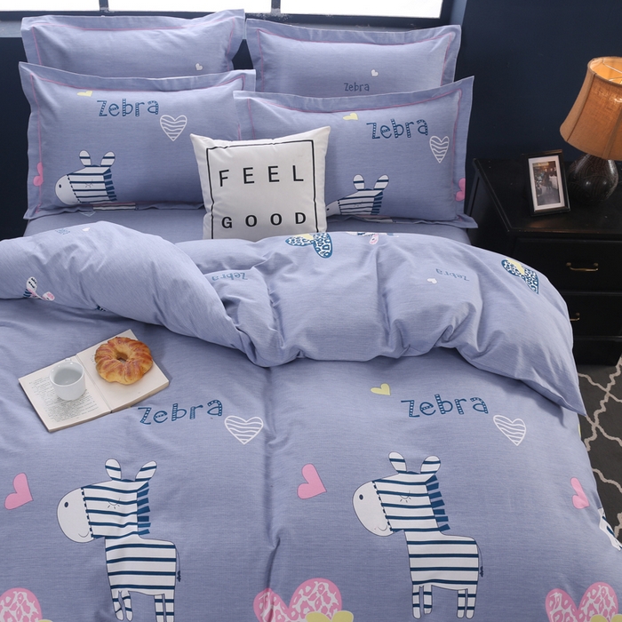 缘舒家纺 2025新款全棉纯棉磨毛加厚四件套 斑马-灰