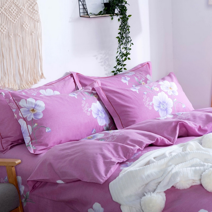 91家纺网 家纺一手货源 找家纺 缘舒家纺 2025新款全棉纯棉磨毛加厚四件套 春暖花开-红