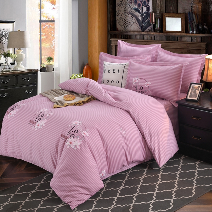 91家纺网 家纺一手货源 找家纺 缘舒家纺 2025新款全棉纯棉磨毛加厚四件套 浮香-粉