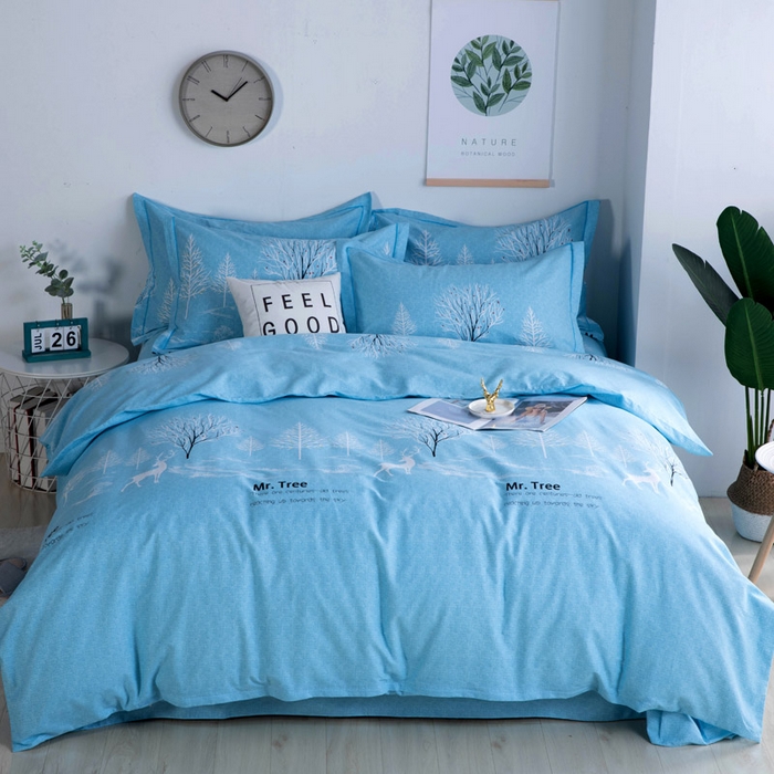 缘舒家纺 2025新款全棉纯棉磨毛加厚四件套 漫森-蓝