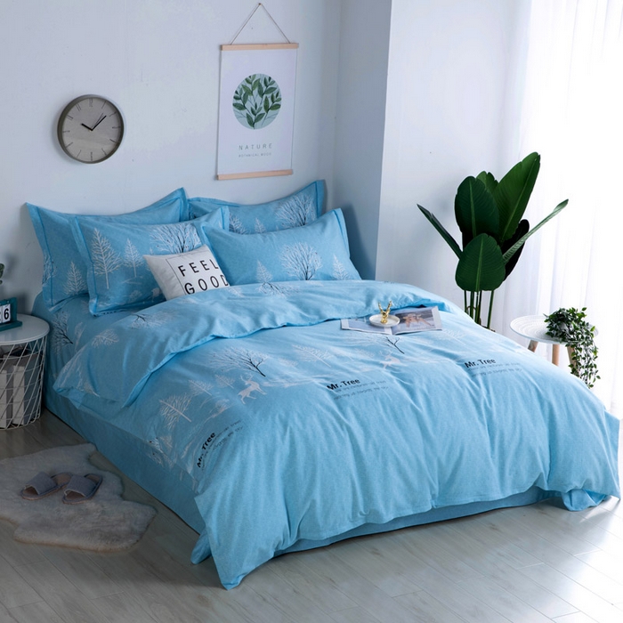 91家纺网 家纺一手货源 找家纺 缘舒家纺 2025新款全棉纯棉磨毛加厚四件套 漫森-蓝