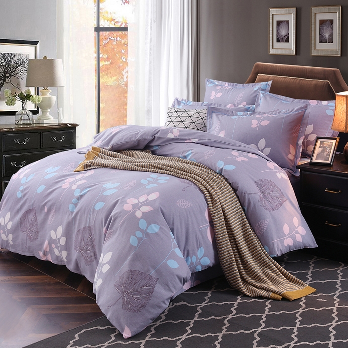 91家纺网 家纺一手货源 找家纺 缘舒家纺 2025新款全棉纯棉磨毛加厚四件套 沁香花语-紫