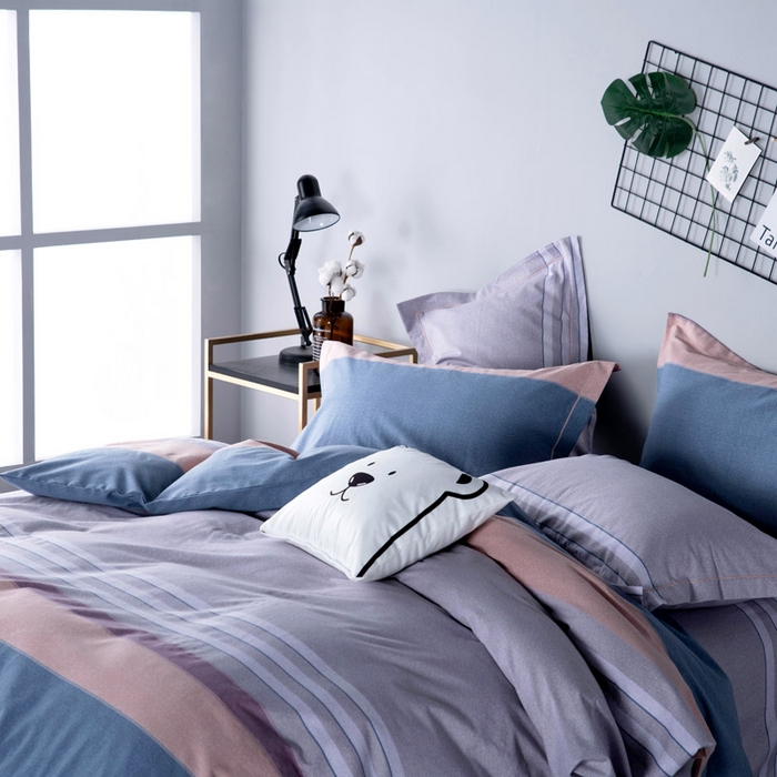 91家纺网 家纺一手货源 找家纺 缘舒家纺 2025新款全棉纯棉磨毛加厚四件套 倾城时光-蓝