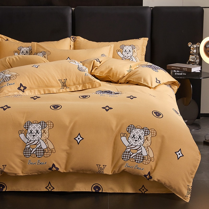 91家纺网 家纺一手货源 找家纺 缘舒家纺 2025新款全棉纯棉磨毛加厚四件套 潮牌熊