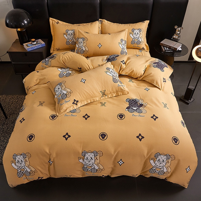 91家纺网 家纺一手货源 找家纺 缘舒家纺 2025新款全棉纯棉磨毛加厚四件套 潮牌熊