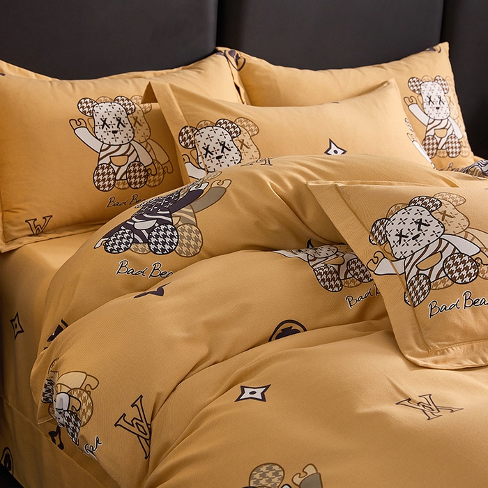 91家纺网 家纺一手货源 找家纺 缘舒家纺 2025新款全棉纯棉磨毛加厚四件套 潮牌熊