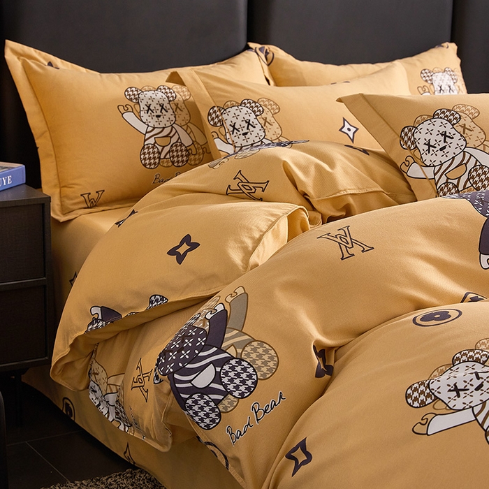 91家纺网 家纺一手货源 找家纺 缘舒家纺 2025新款全棉纯棉磨毛加厚四件套 潮牌熊