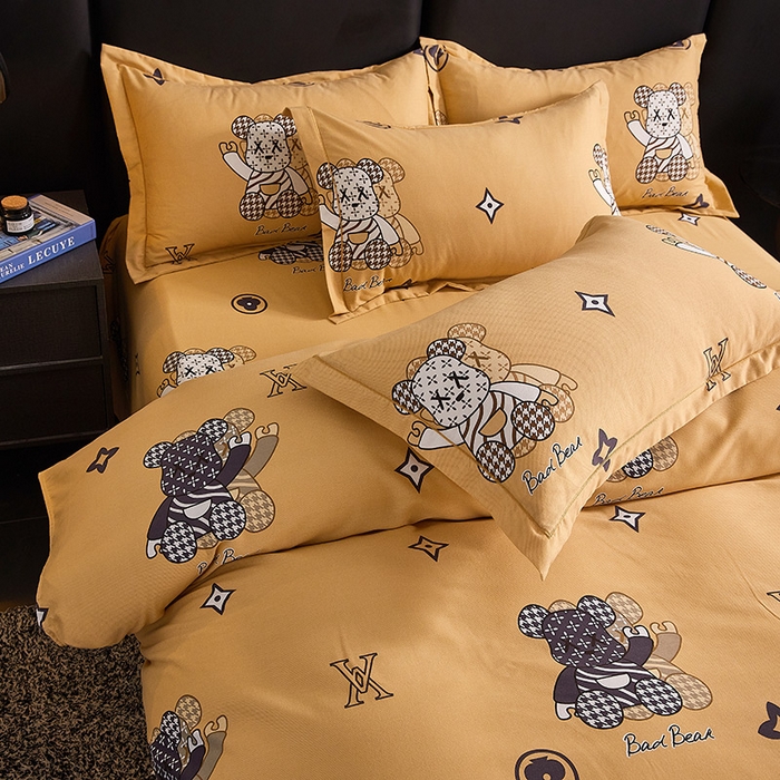 91家纺网 家纺一手货源 找家纺 缘舒家纺 2025新款全棉纯棉磨毛加厚四件套 潮牌熊