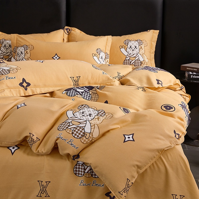 91家纺网 家纺一手货源 找家纺 缘舒家纺 2025新款全棉纯棉磨毛加厚四件套 潮牌熊