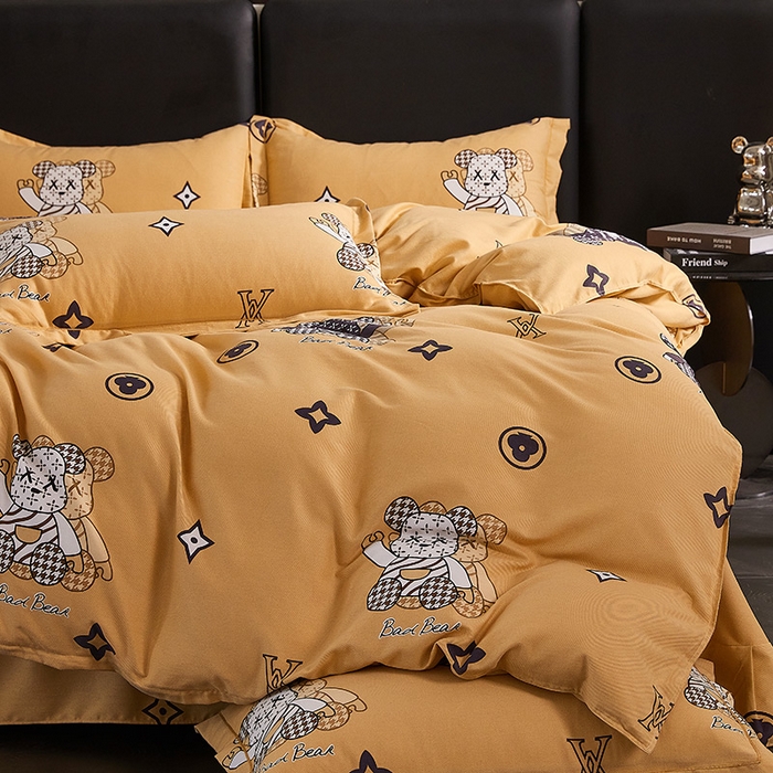 91家纺网 家纺一手货源 找家纺 缘舒家纺 2025新款全棉纯棉磨毛加厚四件套 潮牌熊