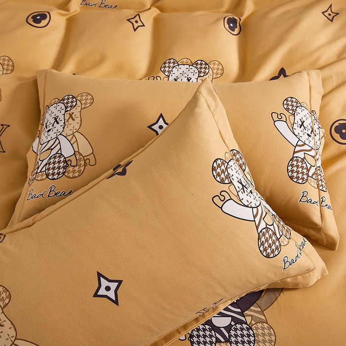 91家纺网 家纺一手货源 找家纺 缘舒家纺 2025新款全棉纯棉磨毛加厚四件套 潮牌熊