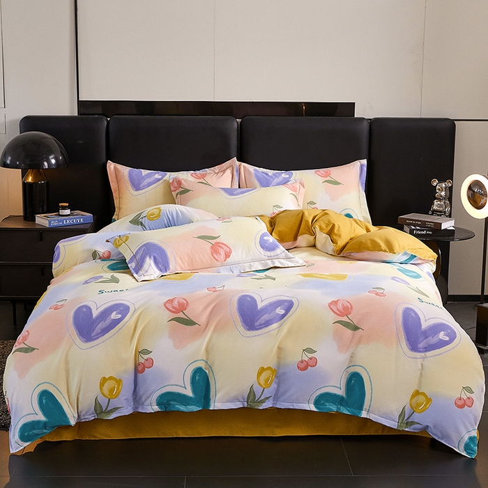 缘舒家纺 2025新款全棉纯棉磨毛加厚四件套 怦然心动