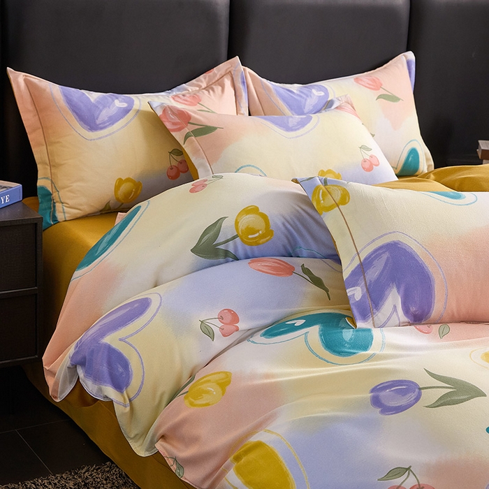 91家纺网 家纺一手货源 找家纺 缘舒家纺 2025新款全棉纯棉磨毛加厚四件套 怦然心动