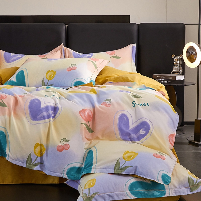 91家纺网 家纺一手货源 找家纺 缘舒家纺 2025新款全棉纯棉磨毛加厚四件套 怦然心动