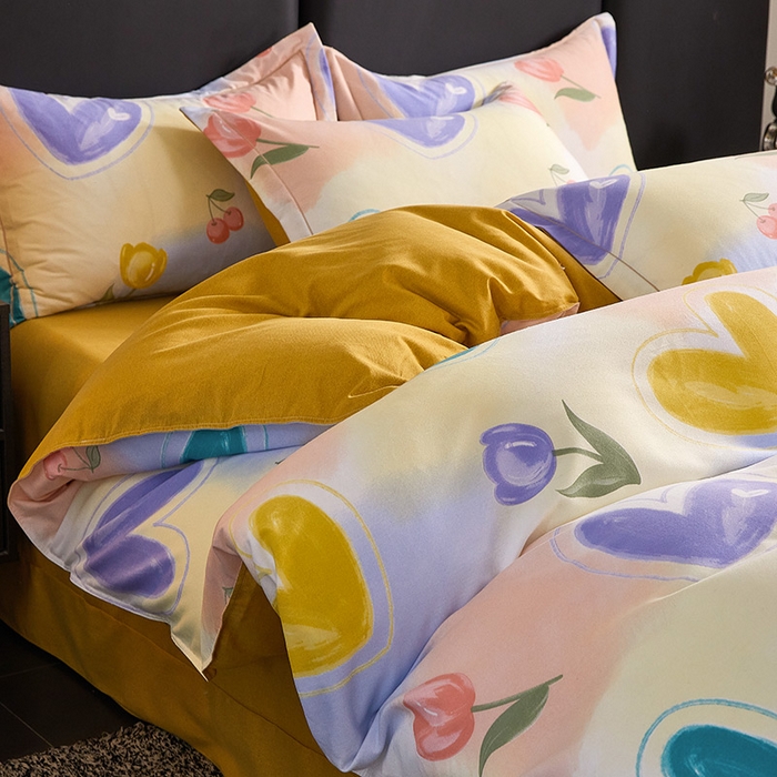 91家纺网 家纺一手货源 找家纺 缘舒家纺 2025新款全棉纯棉磨毛加厚四件套 怦然心动