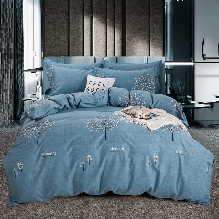 91家纺网 家纺一手货源 找家纺 缘舒家纺 2025新款全棉纯棉加厚磨毛被套单件--单被套 玉树繁花（蓝)
