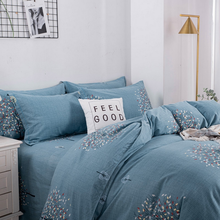 91家纺网 家纺一手货源 找家纺 缘舒家纺 2025新款全棉纯棉加厚磨毛被套单件--单被套 玉树繁花（蓝)