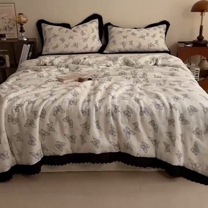 91家纺网 家纺一手货源 找家纺 （总）兄弟坊 2026新款A类美拉德全棉韩版皱皱纱花边大豆夏被夏凉被空调被午睡被