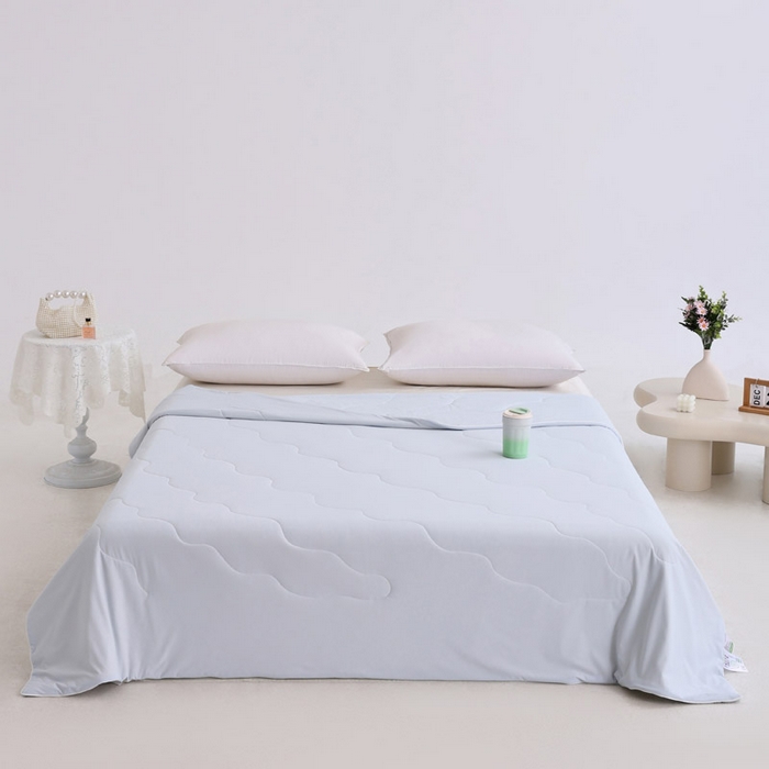 91家纺网 家纺一手货源 找家纺 盛凡家纺 2026新款凉感A类锦氨（170克）55大豆抗菌夏被夏凉被空调被（配礼盒） 雾凇蓝