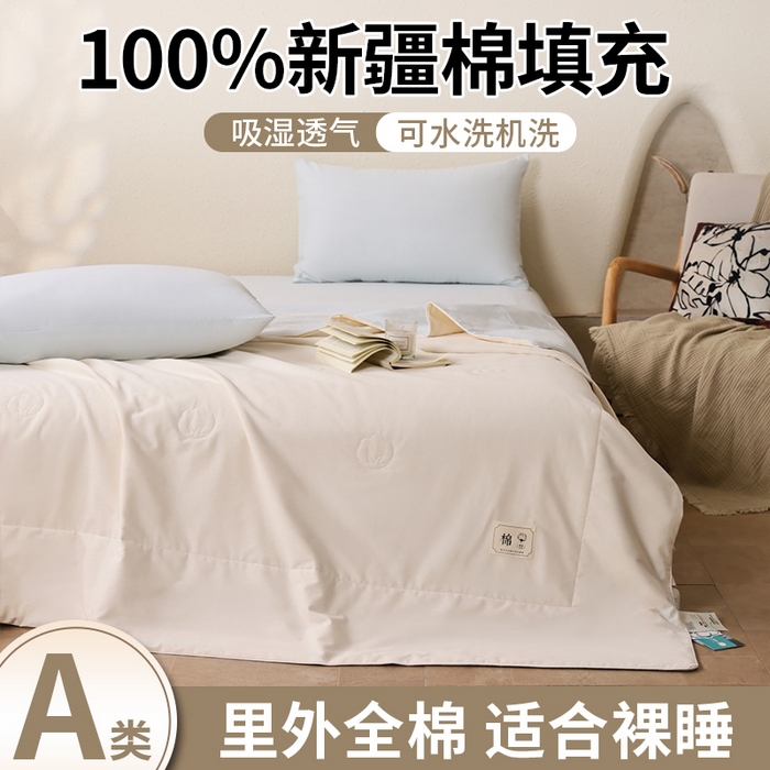 91家纺网 家纺一手货源 找家纺 盛凡家纺 2026新款A类133*72里外全棉100%棉花夏被四件套夏凉被空调被子被芯 茶白+水绿