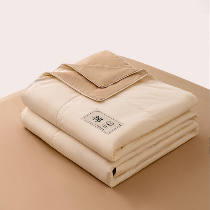 91家纺网 家纺一手货源 找家纺 盛凡家纺 2026新款A类133*72里外全棉100%棉花夏被四件套夏凉被空调被子被芯 茶白+奶咖