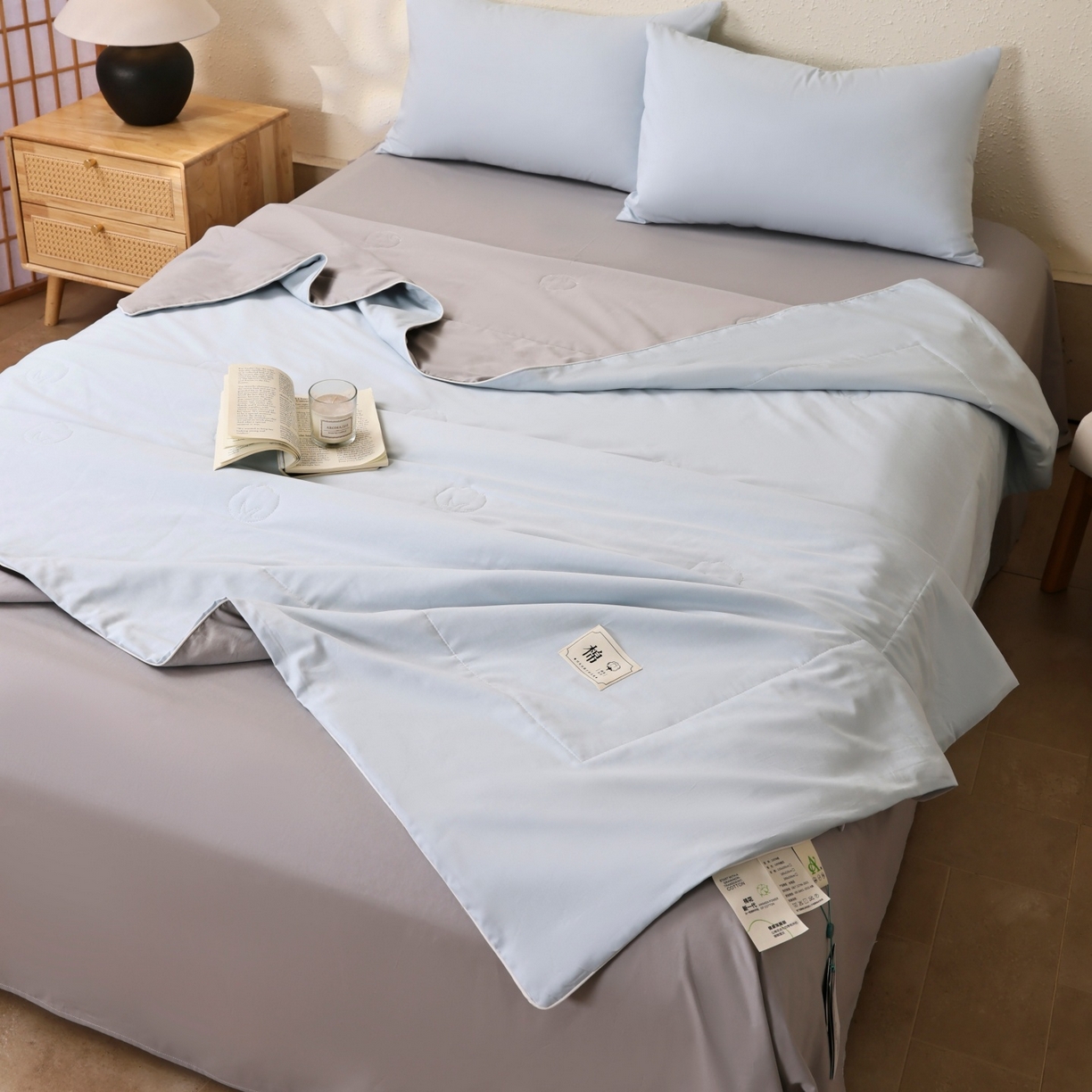 91家纺网 家纺一手货源 找家纺 盛凡家纺 2026新款A类133*72里外全棉100%棉花夏被四件套夏凉被空调被子被芯 花青兰+幻影灰