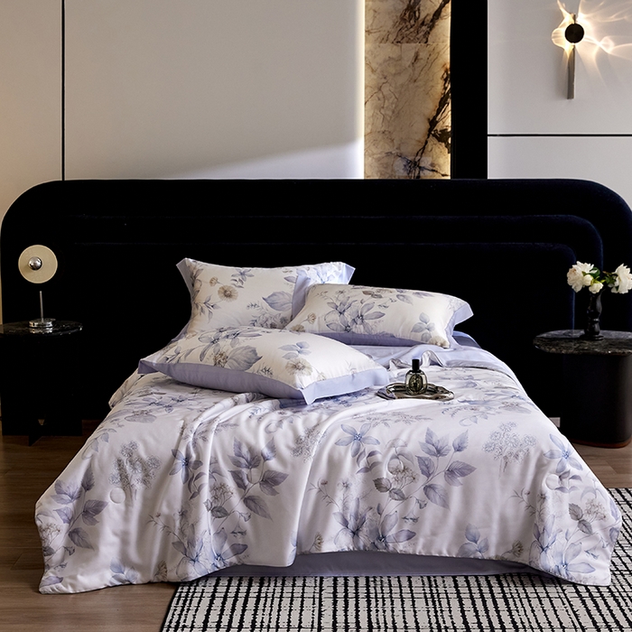 91家纺网 家纺一手货源 找家纺 慕梵家居 2026春夏新款100%莱赛尔天丝夏被空调被夏凉被四件套 春溢然