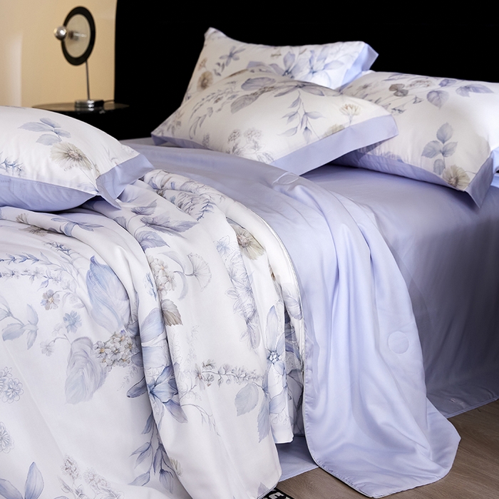 91家纺网 家纺一手货源 找家纺 慕梵家居 2026春夏新款100%莱赛尔天丝夏被空调被夏凉被四件套 春溢然