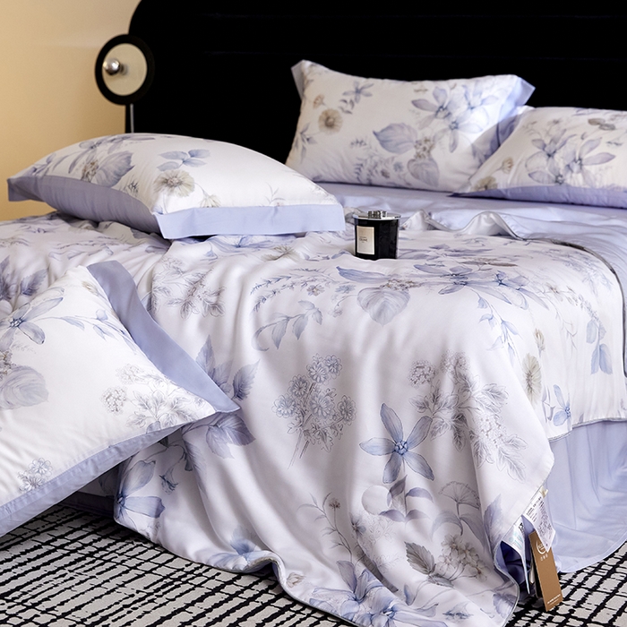 91家纺网 家纺一手货源 找家纺 慕梵家居 2026春夏新款100%莱赛尔天丝夏被空调被夏凉被四件套 春溢然