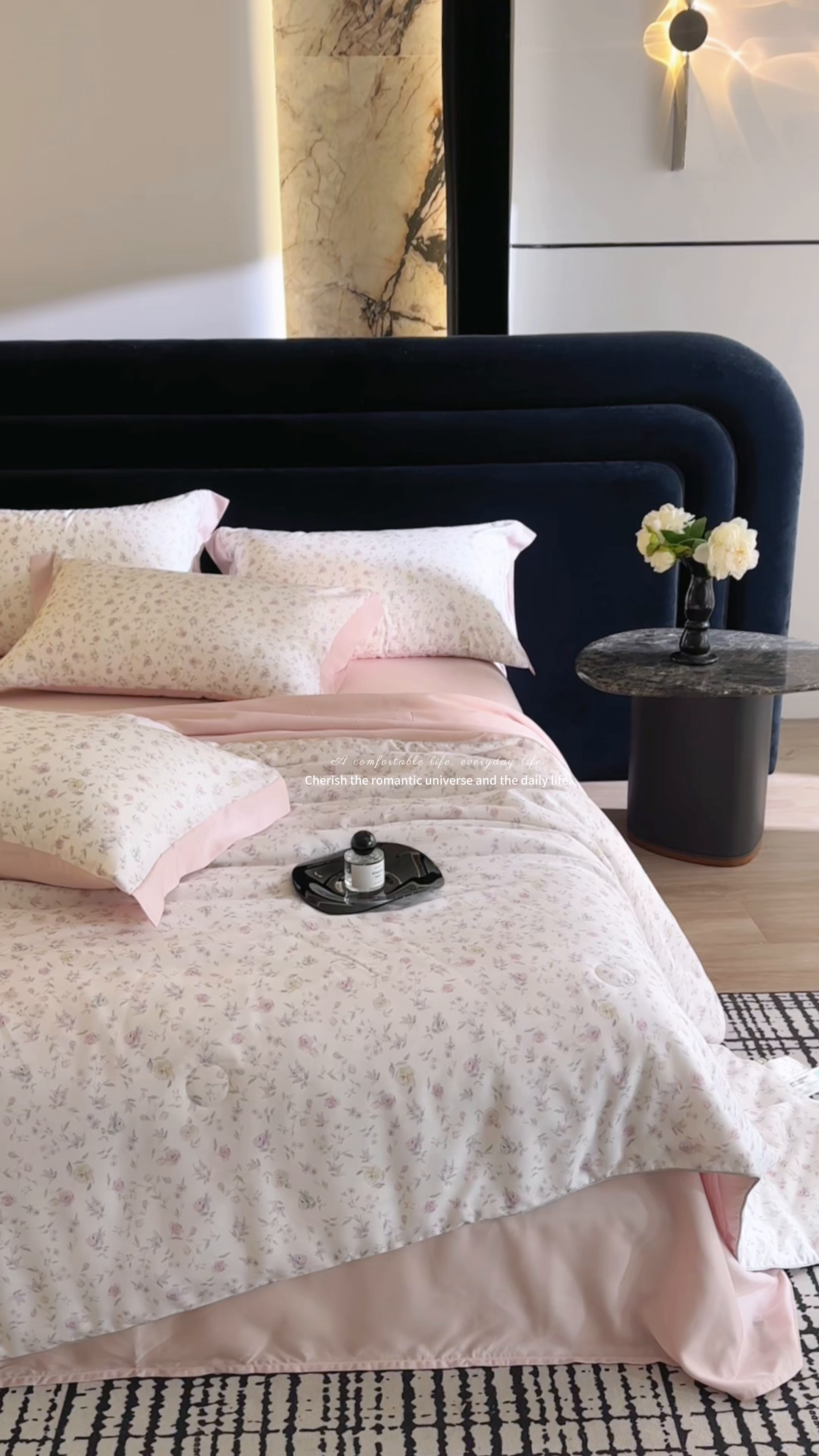 91家纺网 家纺一手货源 找家纺 慕梵家居 2026春夏新款100%莱赛尔天丝夏被空调被夏凉被四件套 花絮蔓