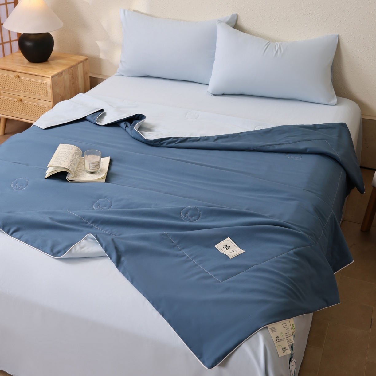 91家纺网 家纺一手货源 找家纺 盛凡家纺 2026新款A类133*72里外全棉100%棉花夏被四件套夏凉被空调被子被芯 深睡蓝