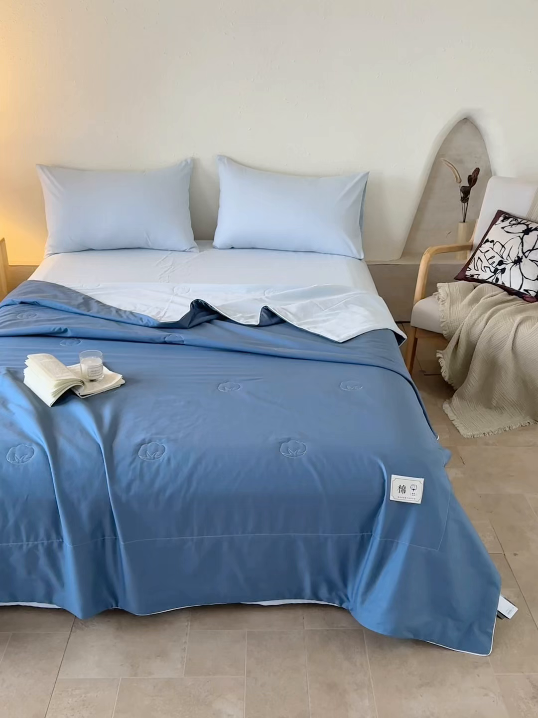 91家纺网 家纺一手货源 找家纺 盛凡家纺 2026新款A类133*72里外全棉100%棉花夏被四件套夏凉被空调被子被芯 深睡蓝
